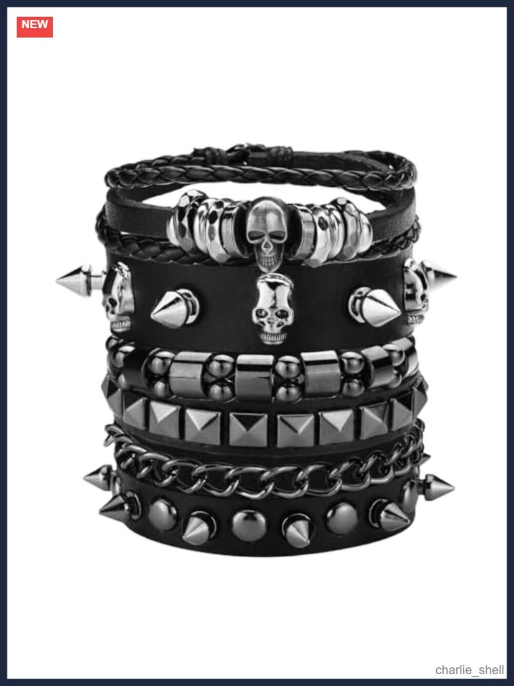 4 Pc Punk Bracelet Set PU Leather Studded Cuff Wristbands Goth Rocker